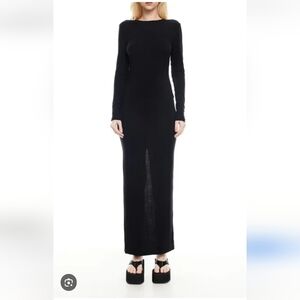 Kilo Brava Accordion Body Con Elegant Black Long Sleeve Dress
